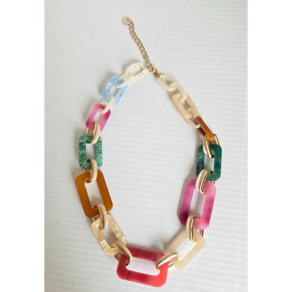 Vintage Large Lucite Multicolored Goldtone Necklace Rush by Denis and Charles‎